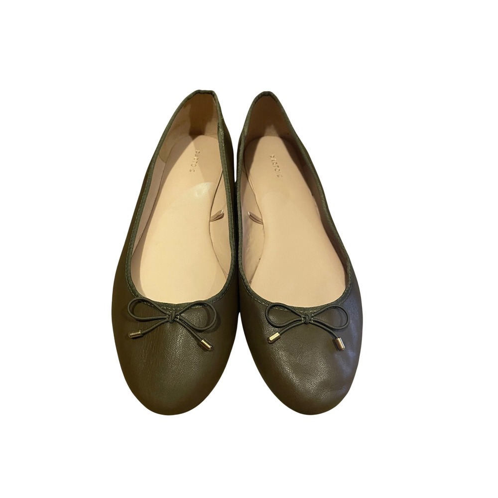 Parfois Olive Green Faux Leather Ballet Flats Bow Detail Size 41 Round Toe